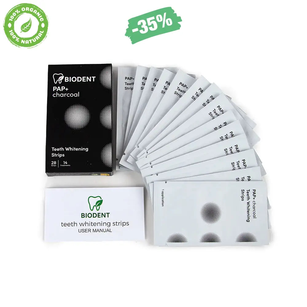 Kit Carbone Sbiancante: Polvere al Carbone + Striscie al Carbone + Spazzolino Bamboo